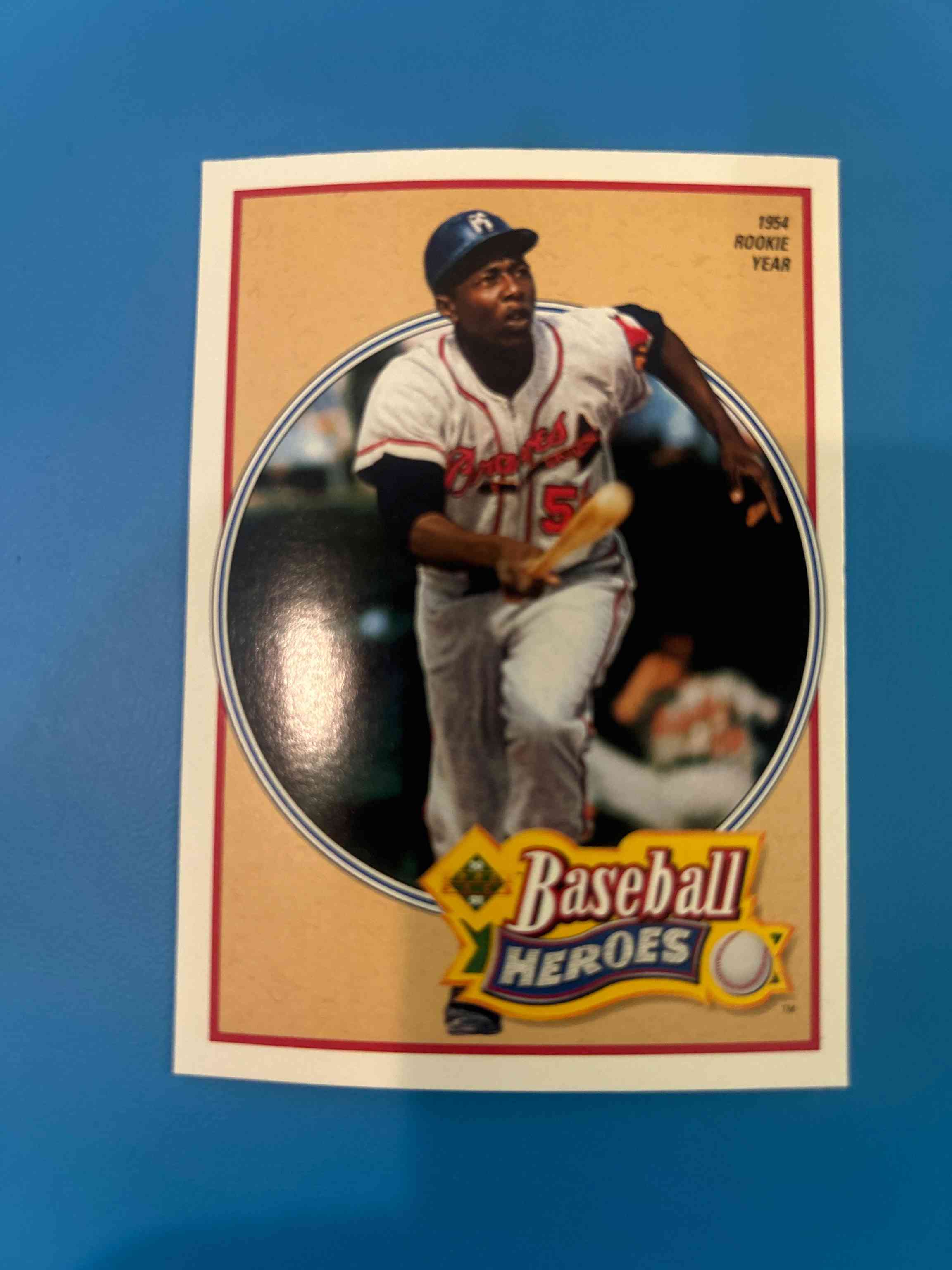 Image for hank aaron 1991 upper deck baseball heroes card #19, atlanta braves mlb hof’er