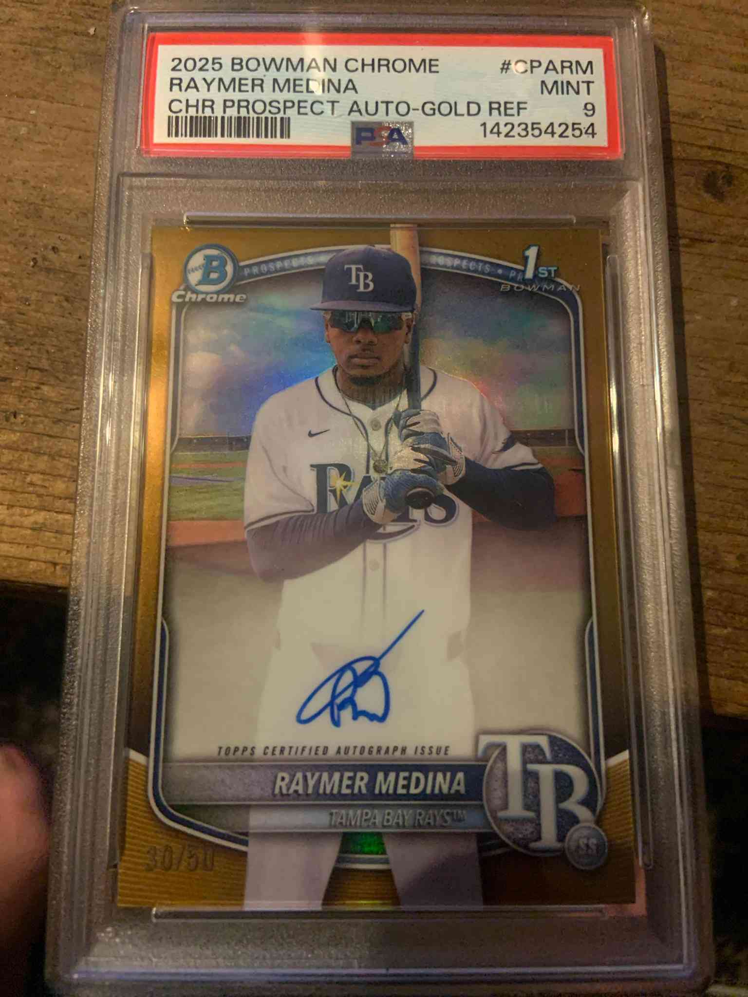 Image for 2025 topps 1st bowman gold autograph raymer medina #cpa-rm /50