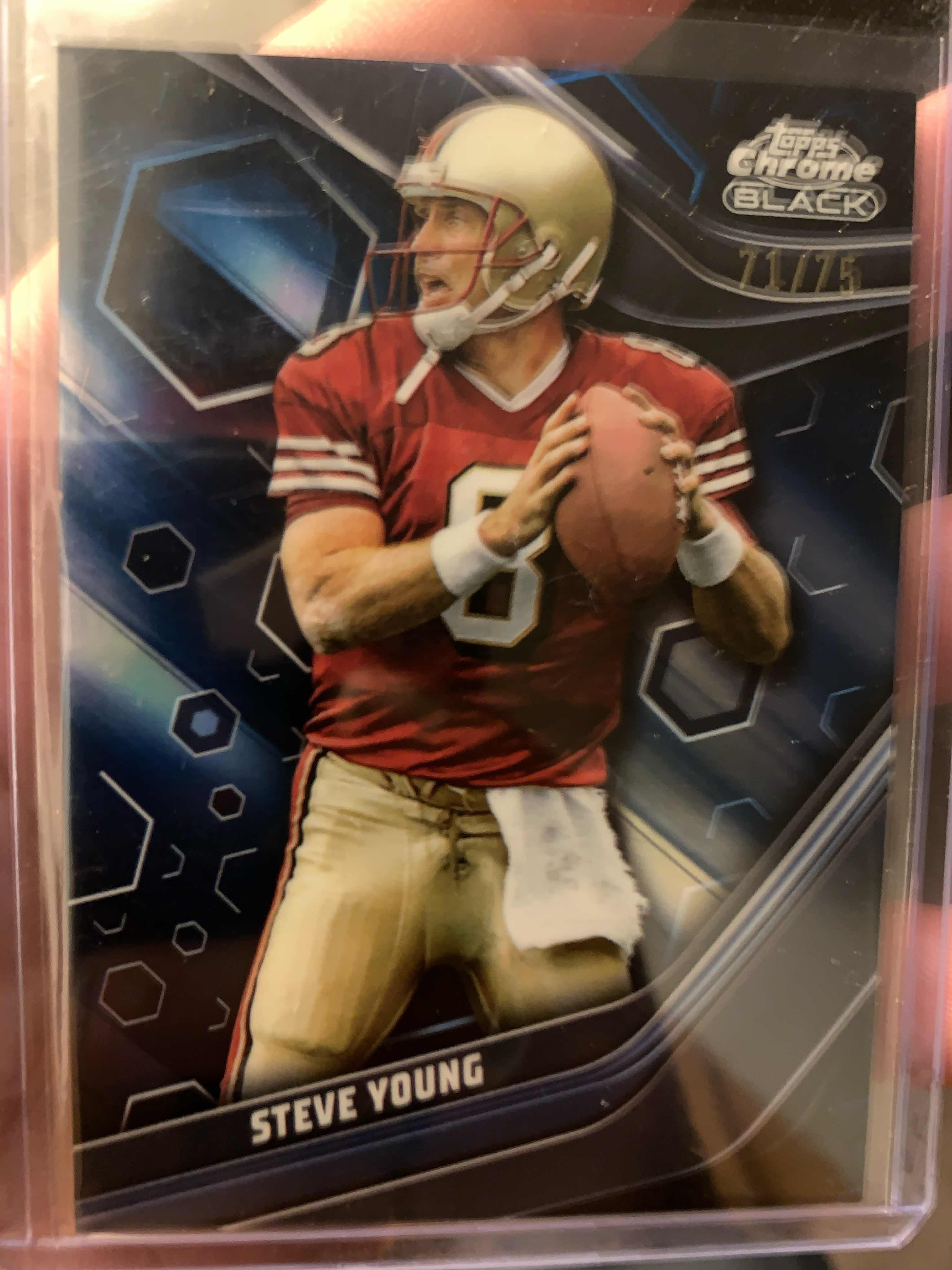 Image for 2023 topps composite steve young #01/75 chrome black blue refractor #144