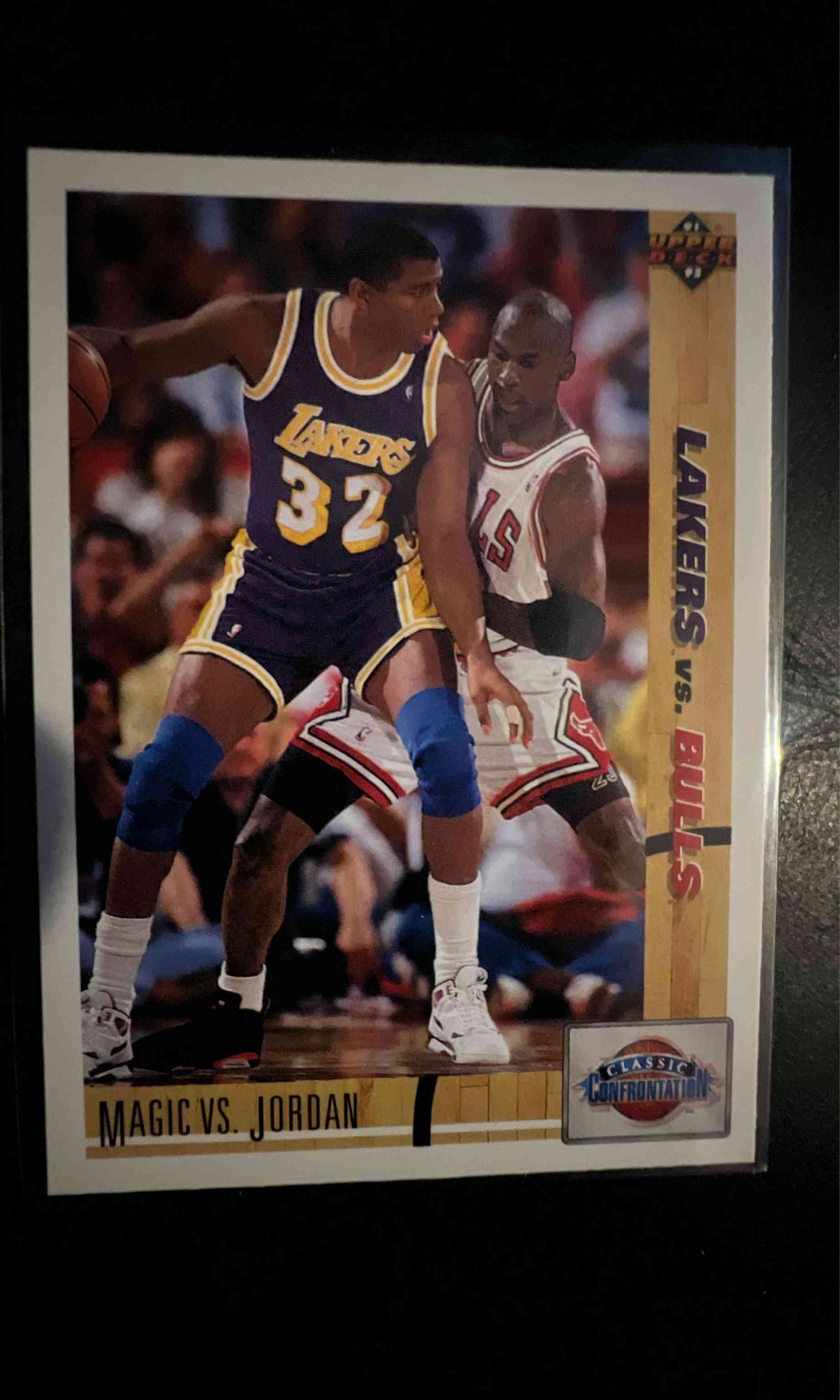 Image for magic johnson vs michael jordan 1991-92 upper deck basketball card #34 bulls hof
