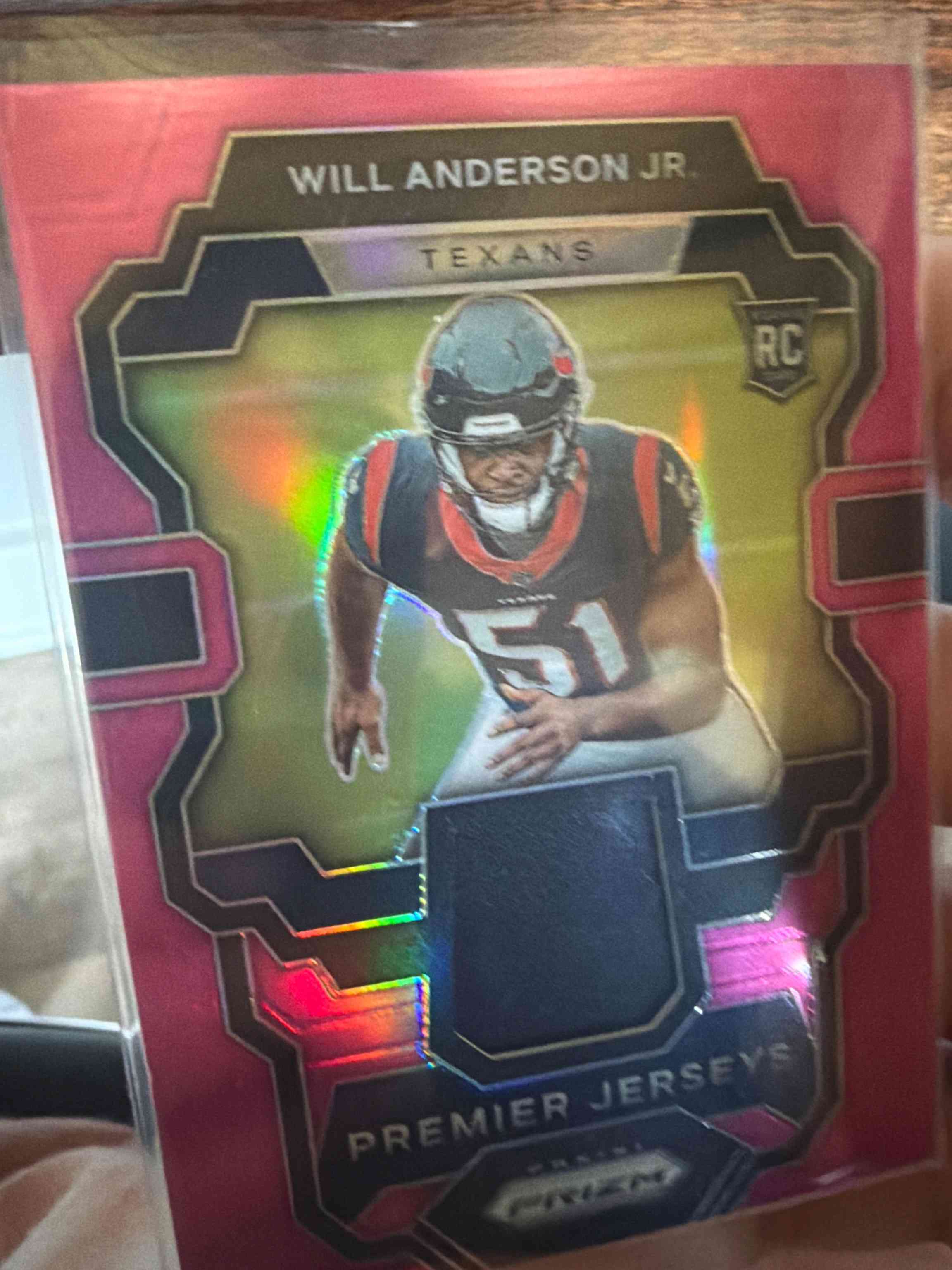 Image for 2023 panini prizm pink premier jerseys will anderson jr #pj-wa rc houston texans