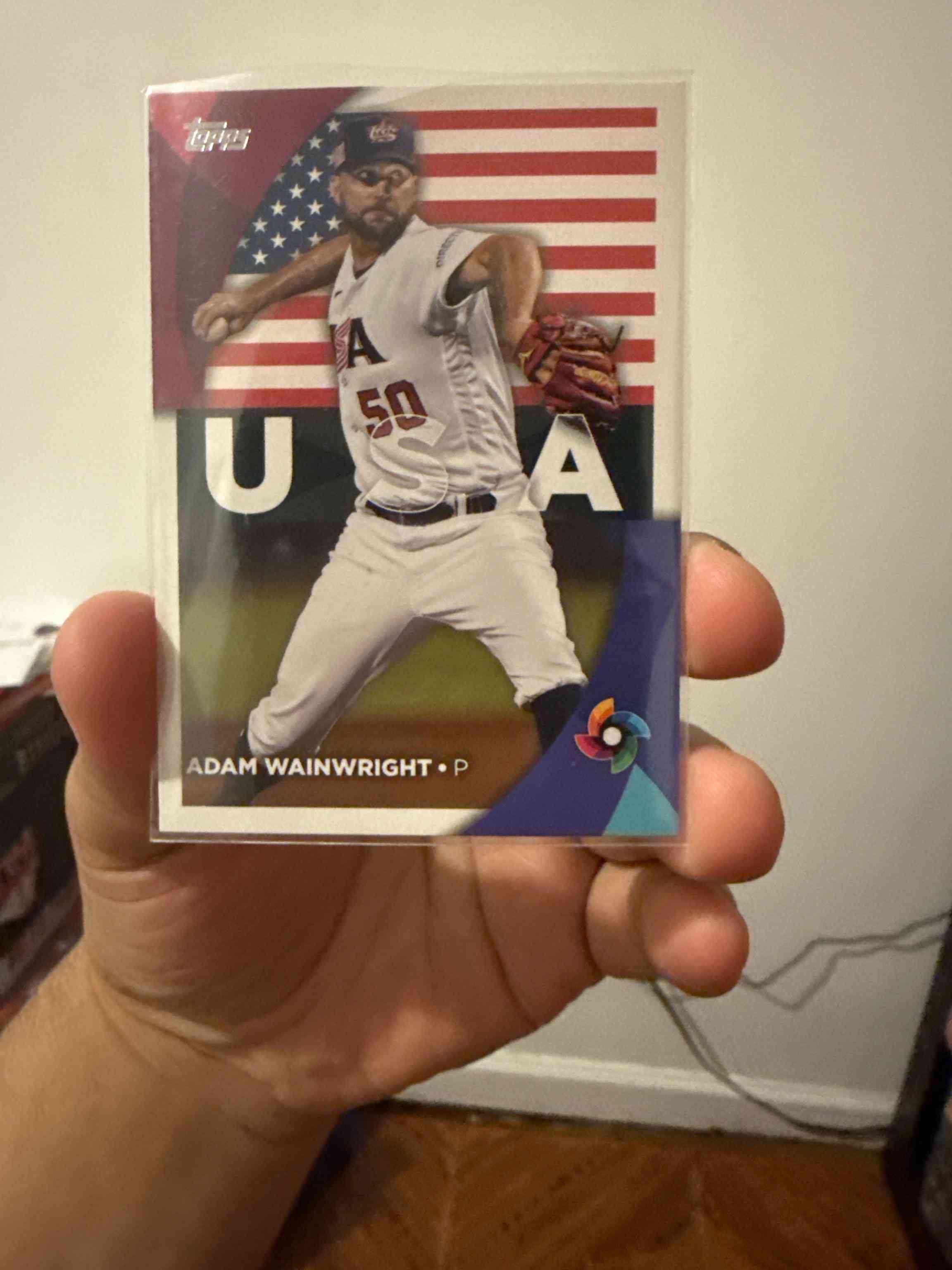 Image for 2023 topps series 2 adam wainwright #wbc-59 wbc insert usa