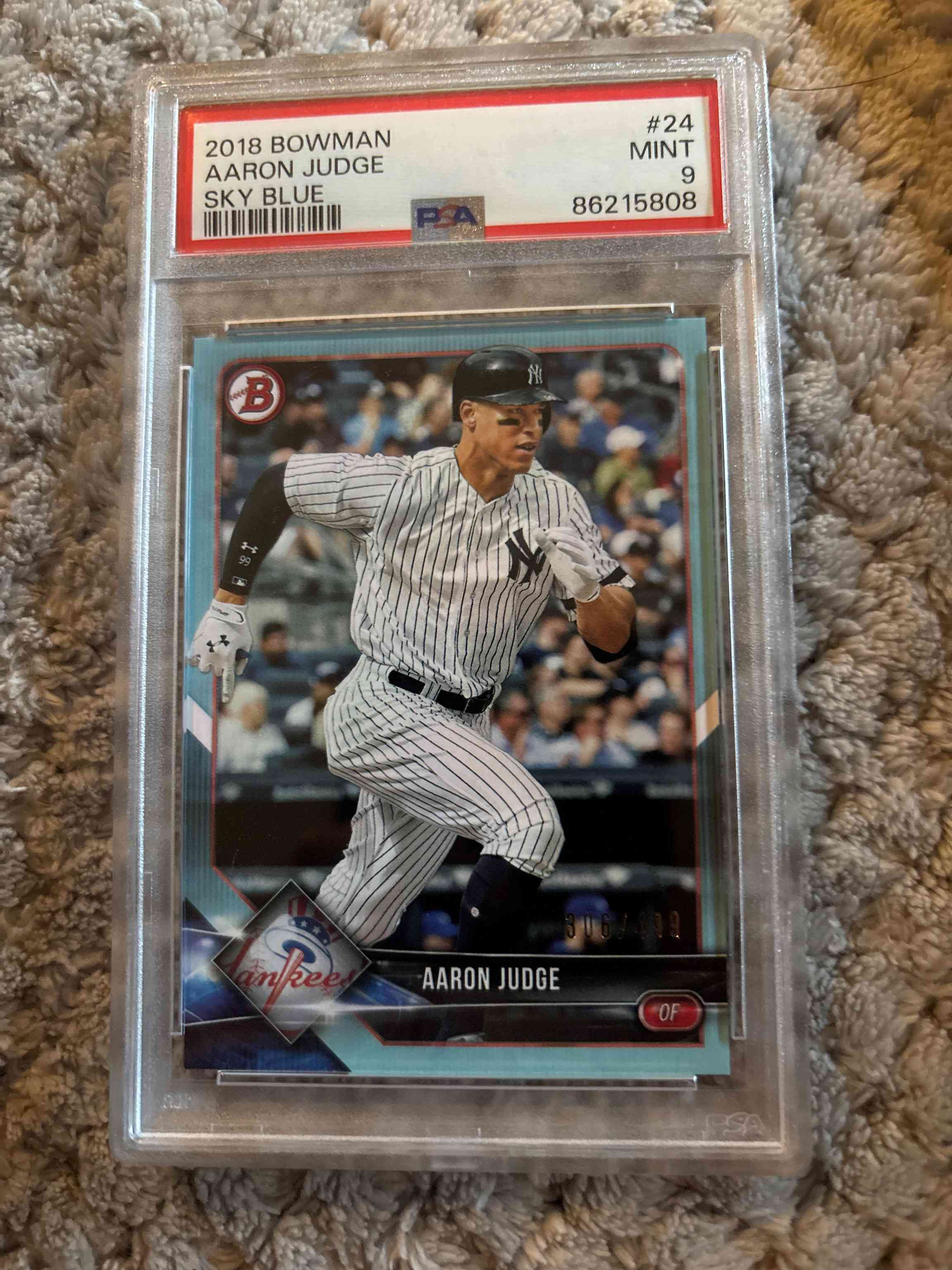 Image for 2018 bowman aaron judge sky blue paper border #/499 #24 psa 9 mint yankees