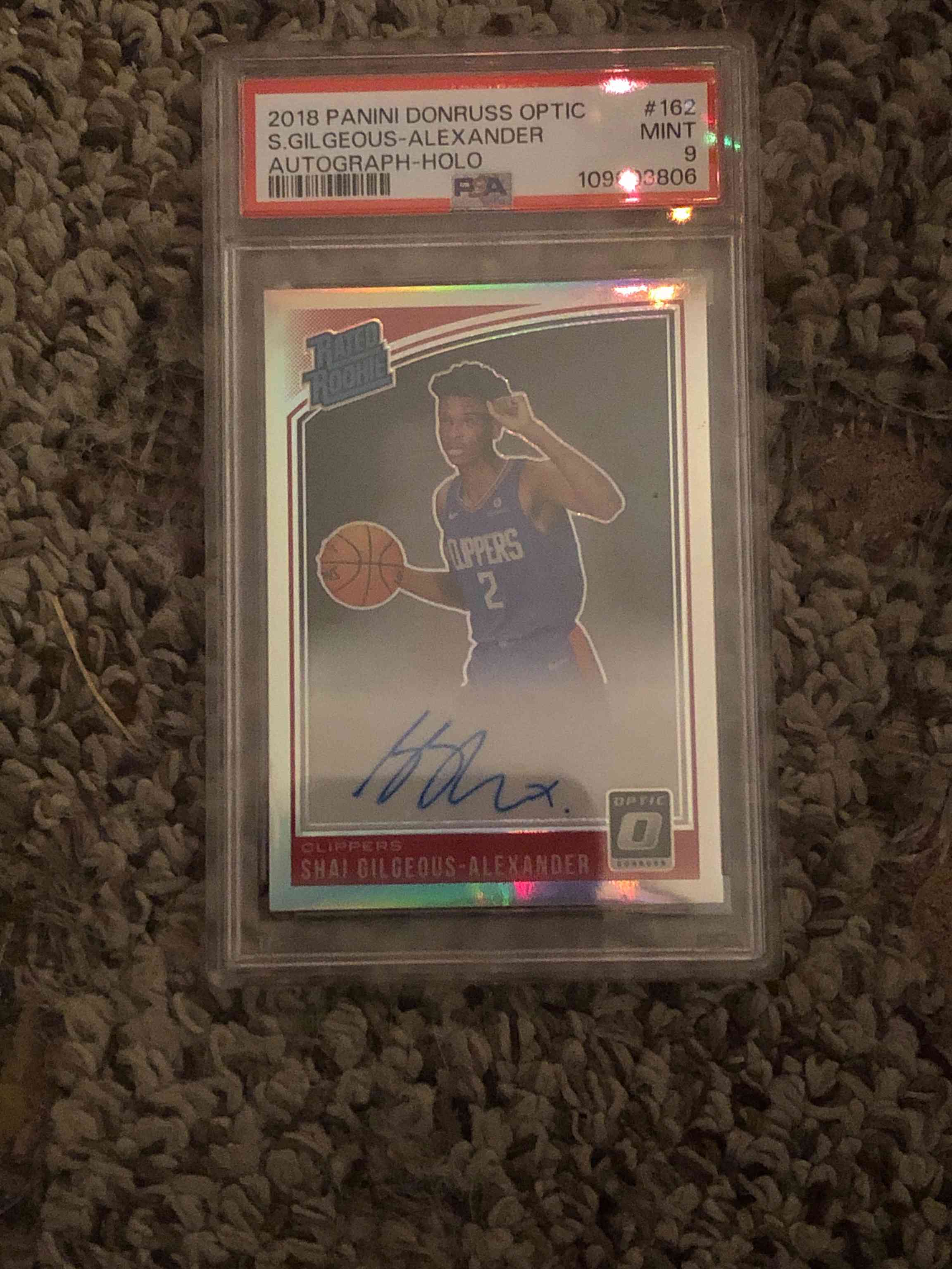 Image for 2018-19 panini donruss optic holo auto #62 shai gilgeous-alexander auto rc psa 9