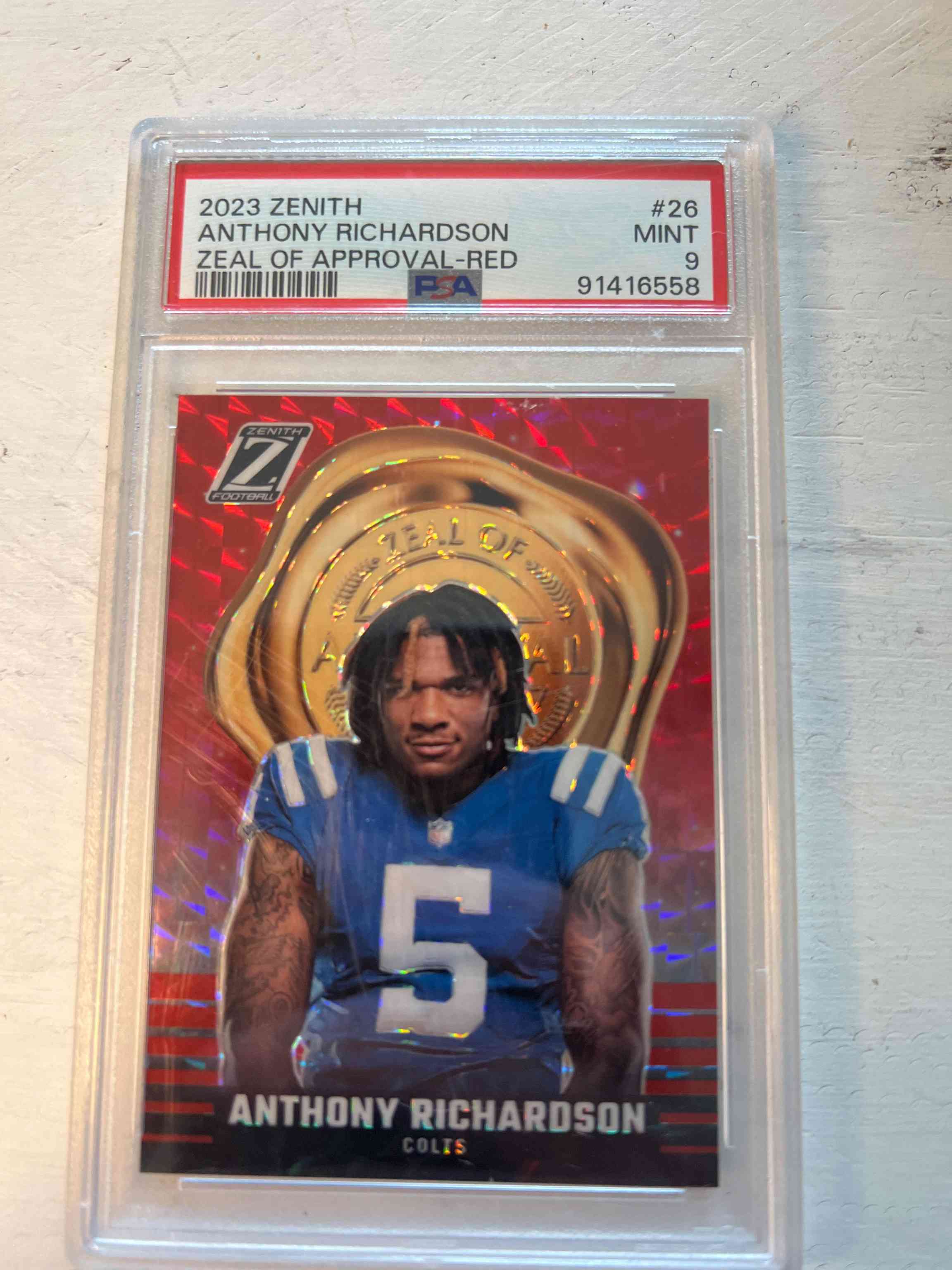 Image for 2023 zenith football zeal of approval anthony richardson #26 red mosaic colts