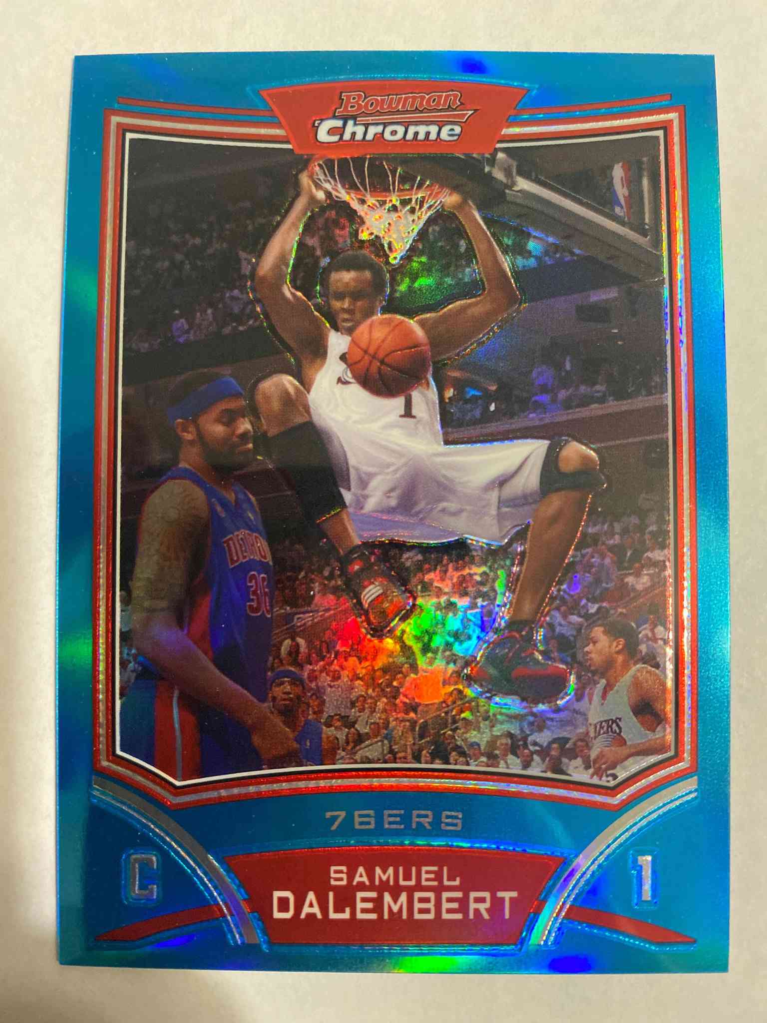 Image for 2008-09 bowman chrome refractors blue basketball card #96 samuel dalembert /99