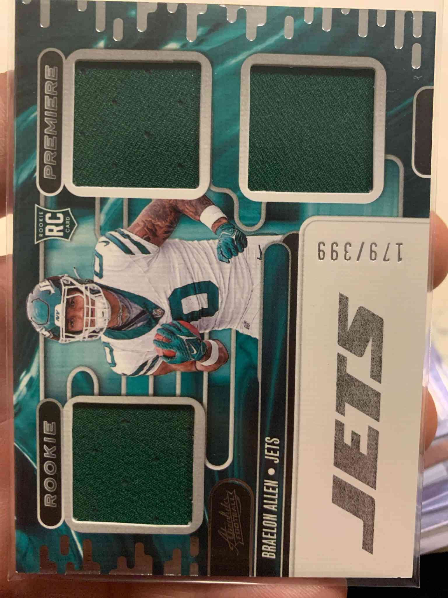 Image for 2024 absolute rookie premiere triple patch memorabilia braelon allen /399