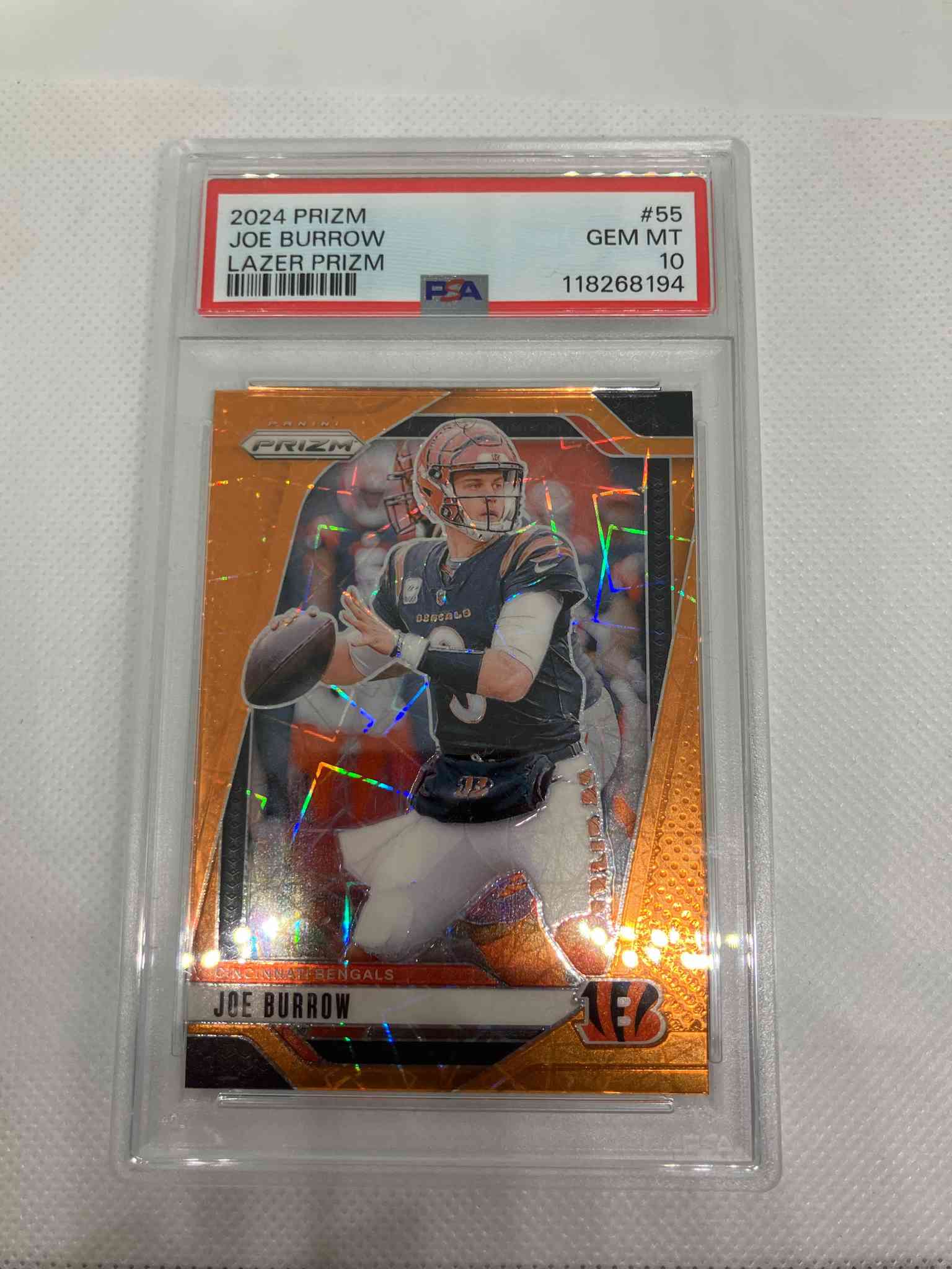 Image for 2024 panini prizm orange laser joe burrow