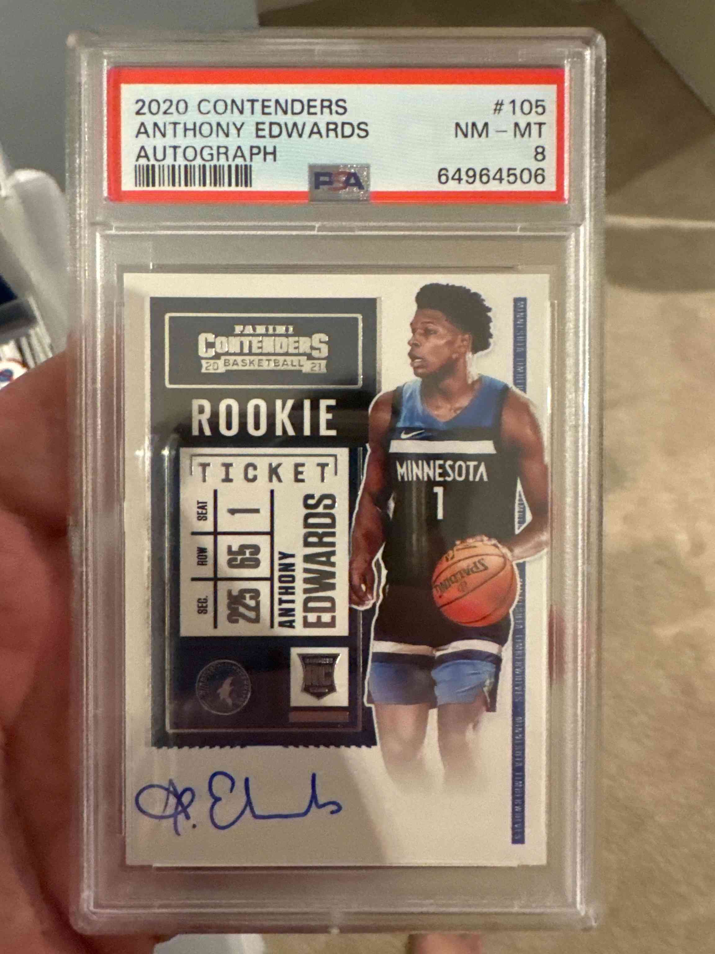 Image for 2020-21 panini contenders #105 anthony edwards prizm premium edition rookie auto
