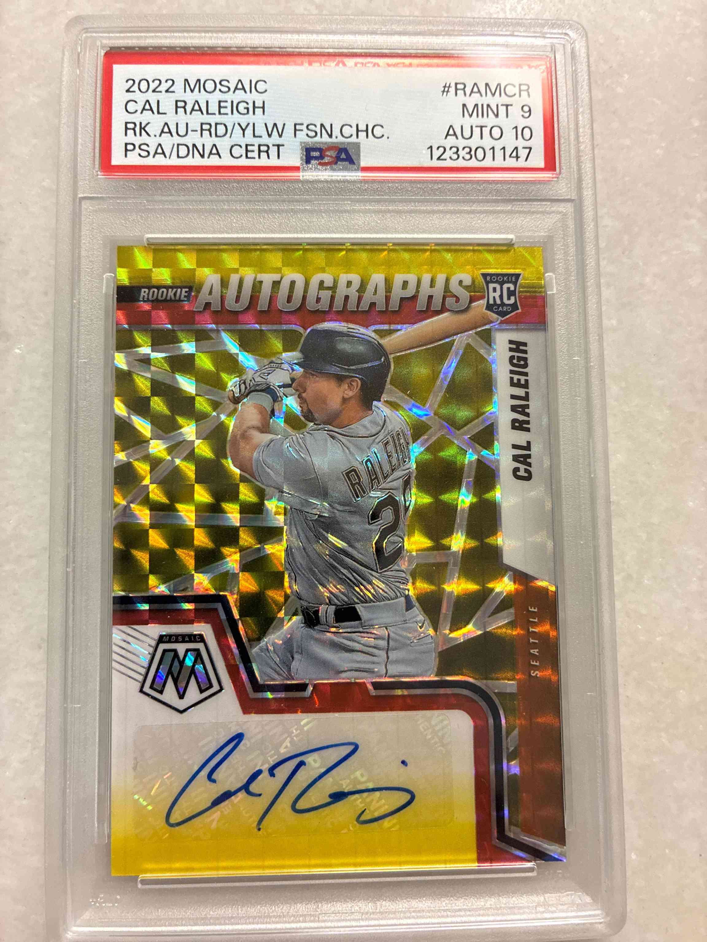 Image for 2022 panini mosaic auto rc cal raleigh # ramcr psa 8 nm-mt