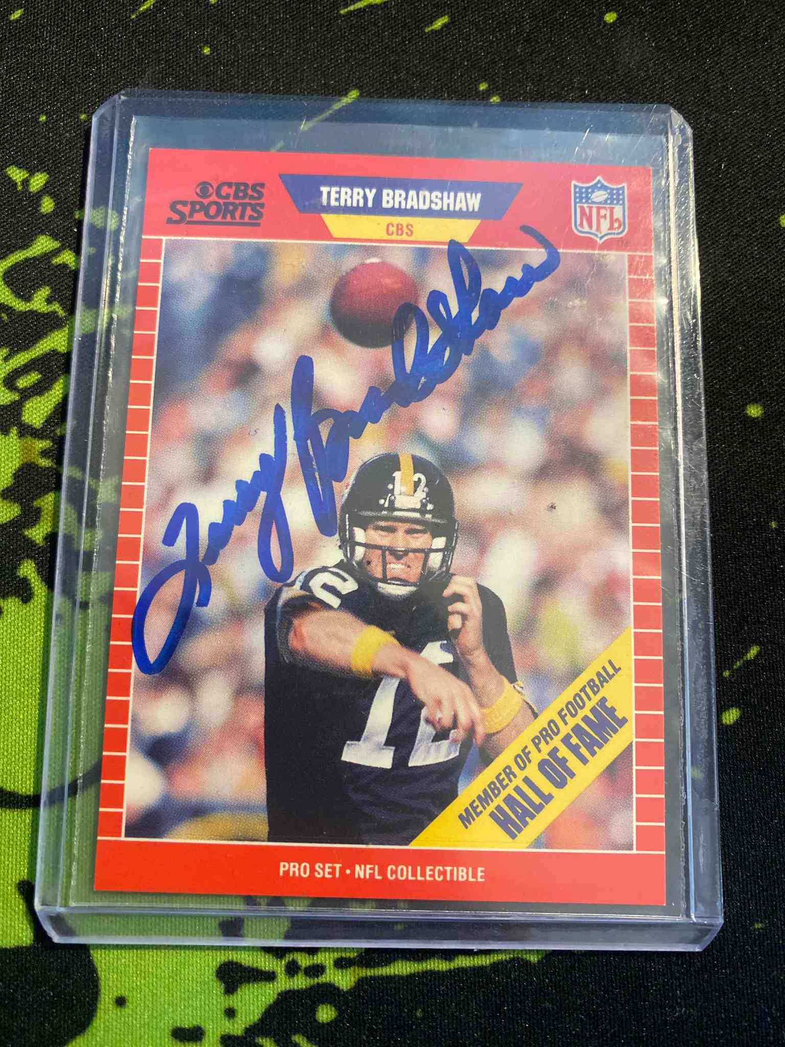 Image for 1989 pro set cbs sports autograph terry bradshaw pittsburgh steelers card #12